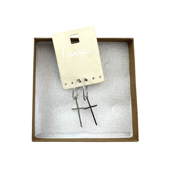 I am PAIR of Dangly Tibetan Silver Cross COSTUME Goth Madonna 80s KPop EARRINGS - Picture 3 of 3